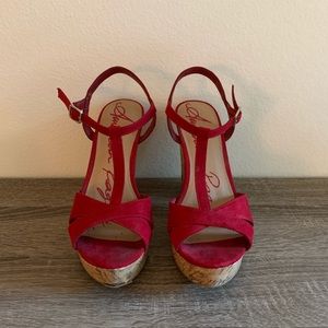 Red high heel wedges